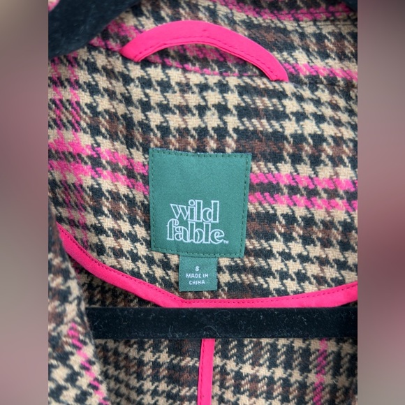 Wild Fable Plaid Long Coat Pink Brown Wool Blend Size Small - Picture 4 of 6